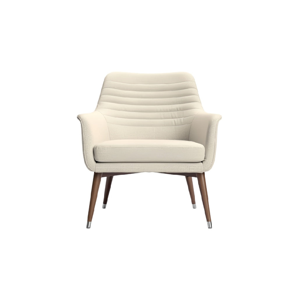 **Moderne beige fauteuil met houten poten**