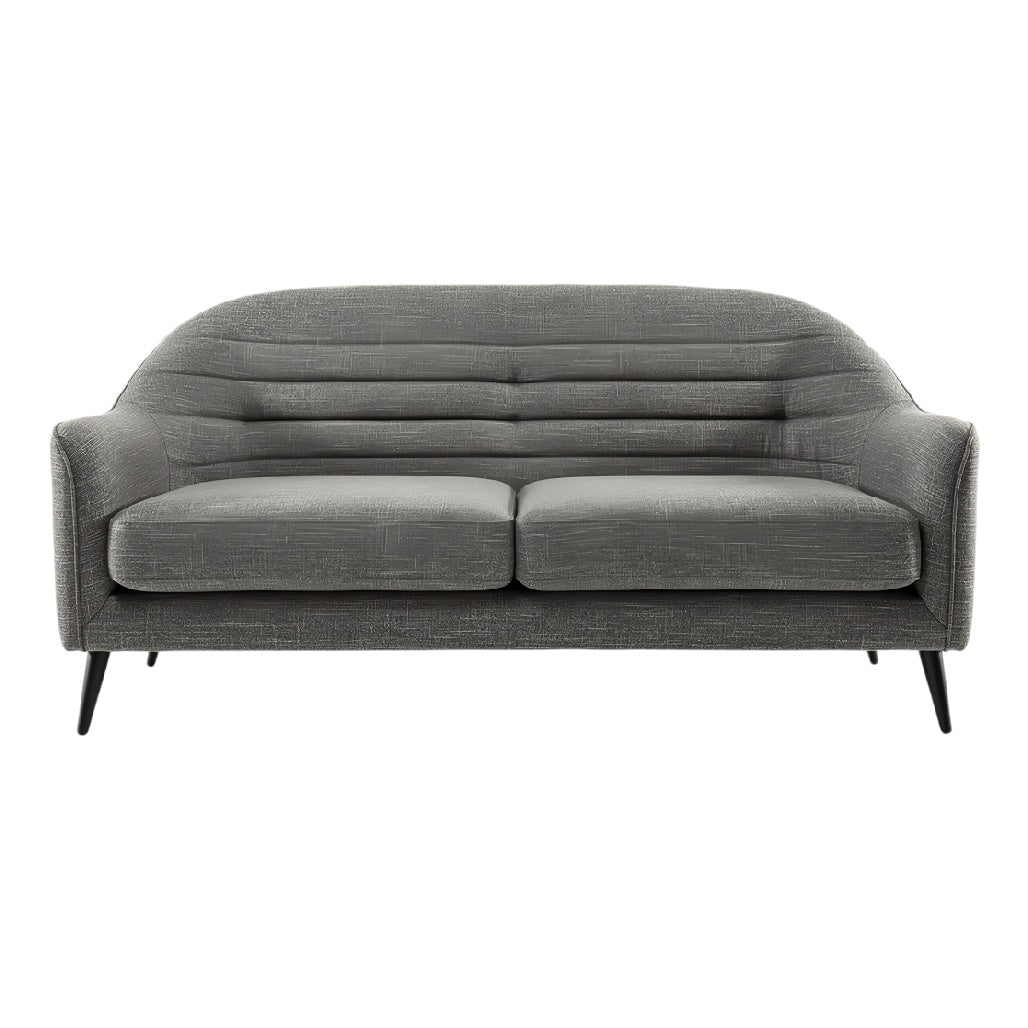 **Technische titel in het Nederlands: Modern Grijze Sofa met Gestikte Rugleuning**