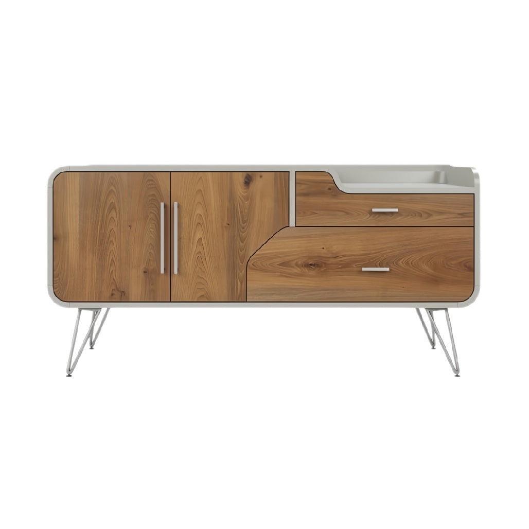 **Moderne houten dressoirkast met metalen accenten**