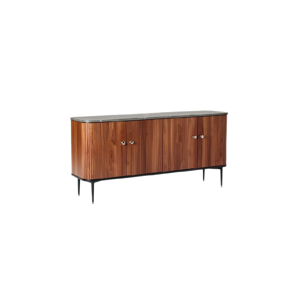 **Technische titel in het Nederlands: Modulaire houten dressoir met marmeren top en slanke poten**
