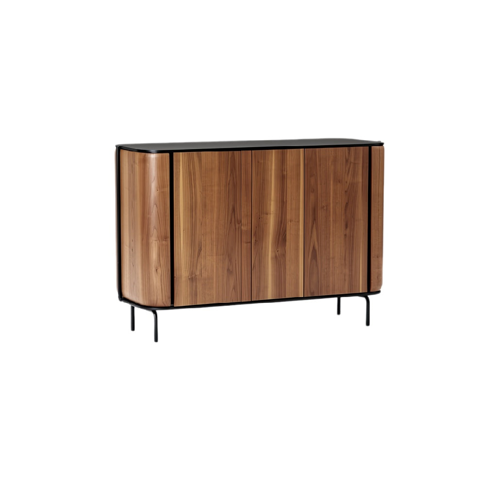 **Moderne Houten Dressoir met Zwarte Accenten**